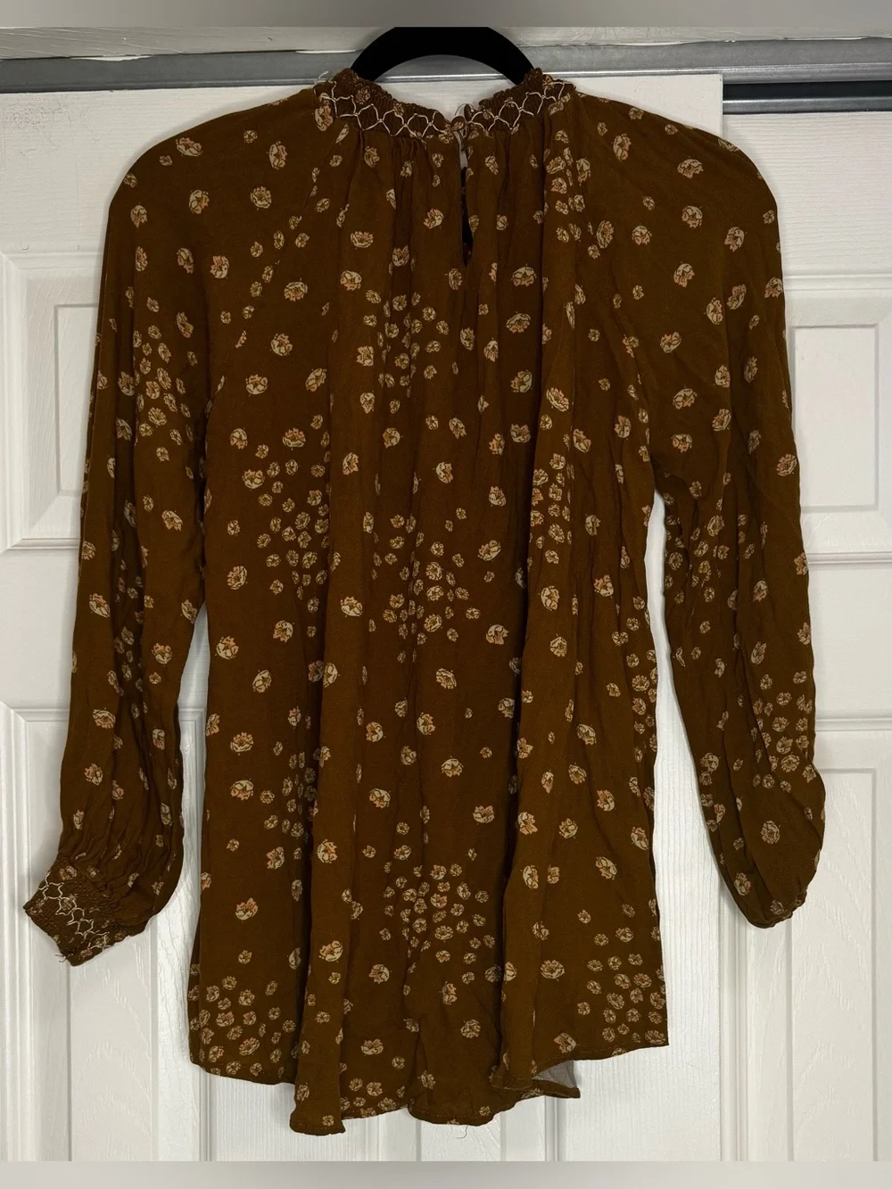 Free People Brown Floral Long Sleeve Tunic Blouse - Size XS